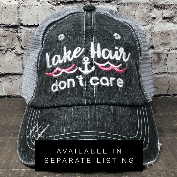 "Lake Hair Don’t Care" Embroidered/Distressed Cap - Picture 5 of 8